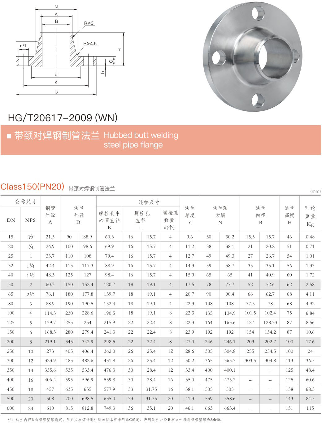Hubbed butt weldingsteel pipe flange